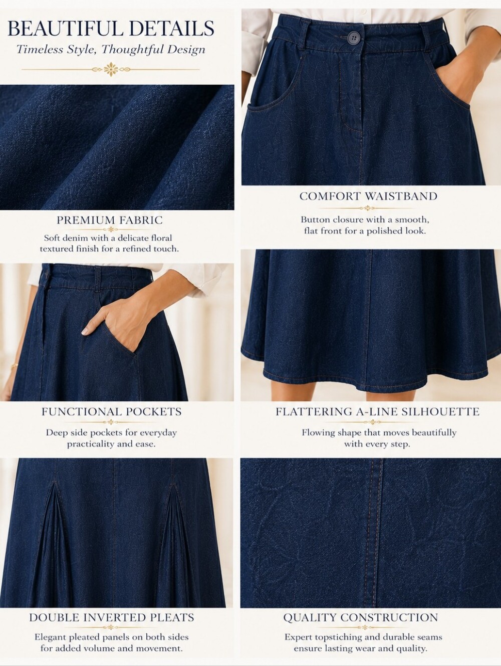 Leon Max Denim Maxi Skirt Dark Indigo A-Line Long Cotton Skirt | Size 8 - Picture 3 of 11